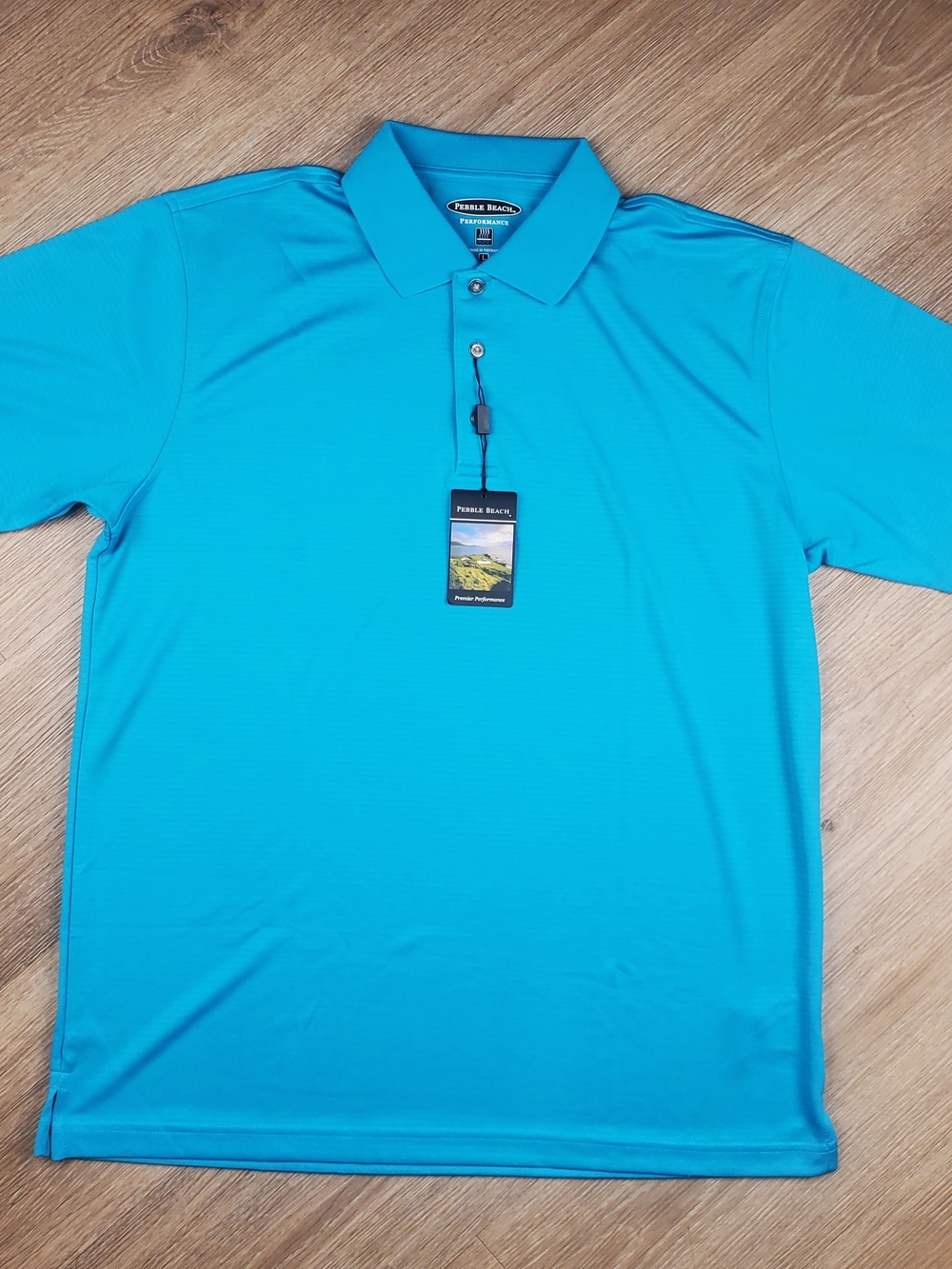 NWT Pebble Beach Performance Polo Men’s Large Turquoise Lexus Golf